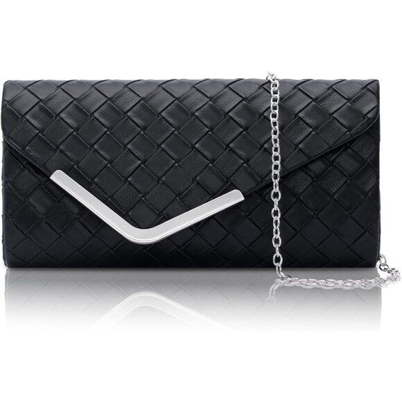 Women Black 2 Trendy Clutch Purses Evening Fashion Envelope Cross-Body Handbags - Picture 1 of 7